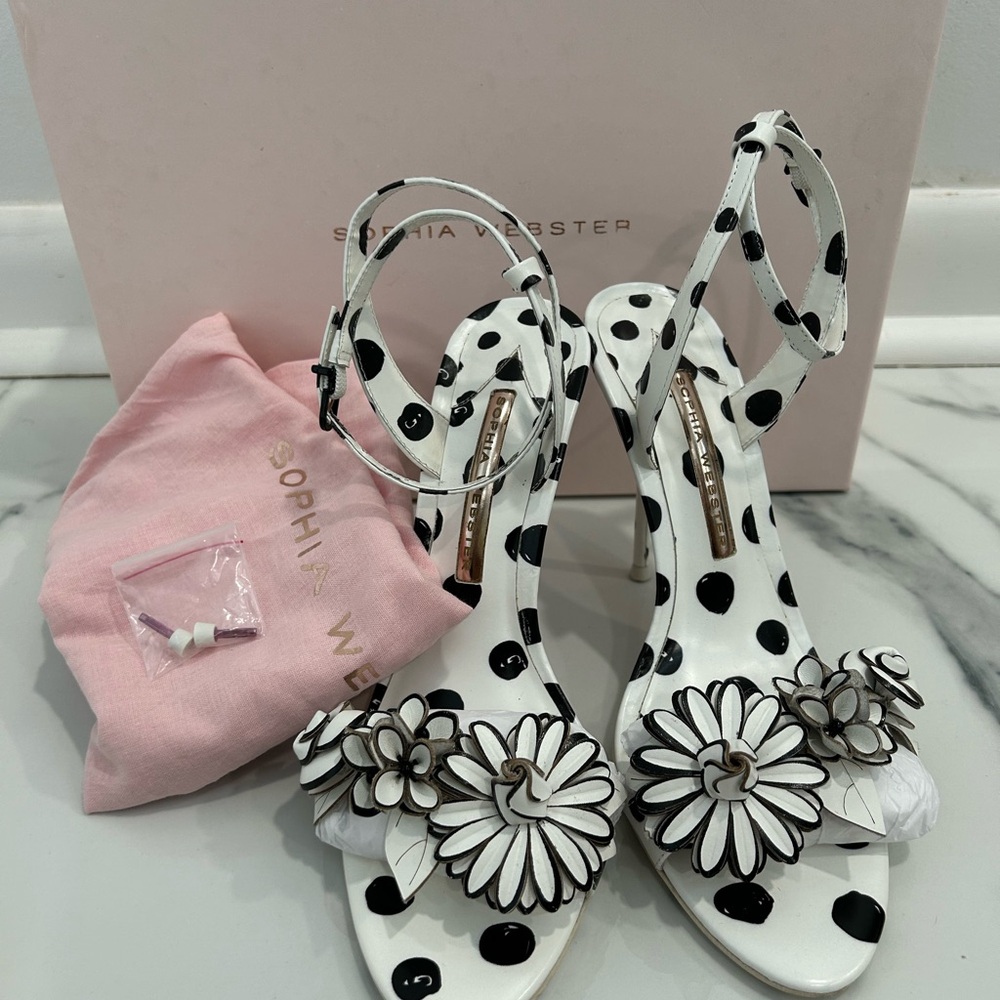 Sophia Webster Black and White Heels with Floral Accents